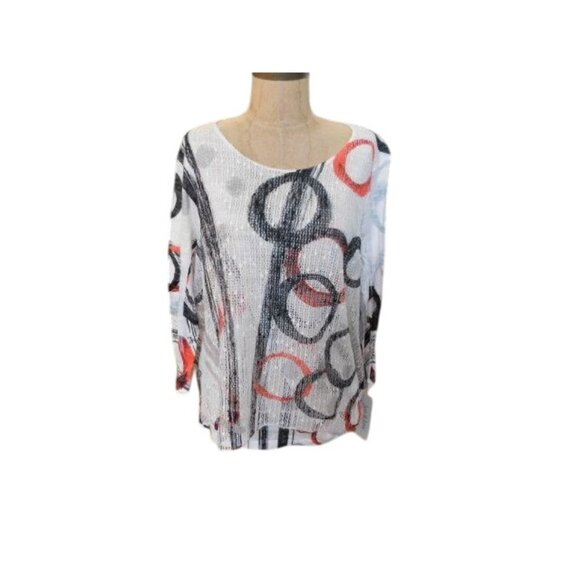 Jess & Jane Size 3X Plus Size Circle Artsy 3/4 Sleeve Top NWT - Picture 1 of 2